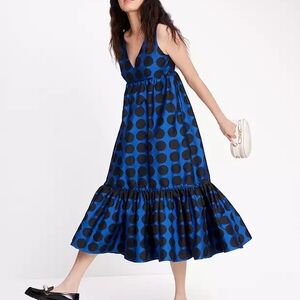 NWOT Kate Spade Blue and Black Midi Sundress V-Neck